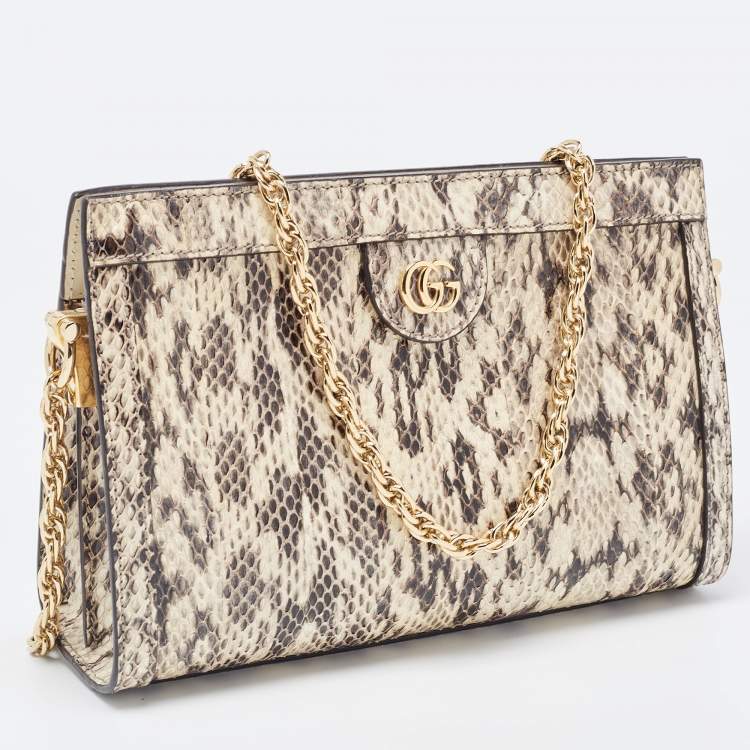 Pre Owned Gucci Beige/Brown Watersnake Leather Small GG Ophidia Shoulder Bag