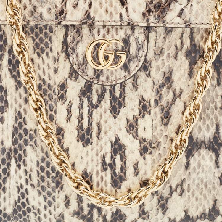 Pre Owned Gucci Beige/Brown Watersnake Leather Small GG Ophidia Shoulder Bag