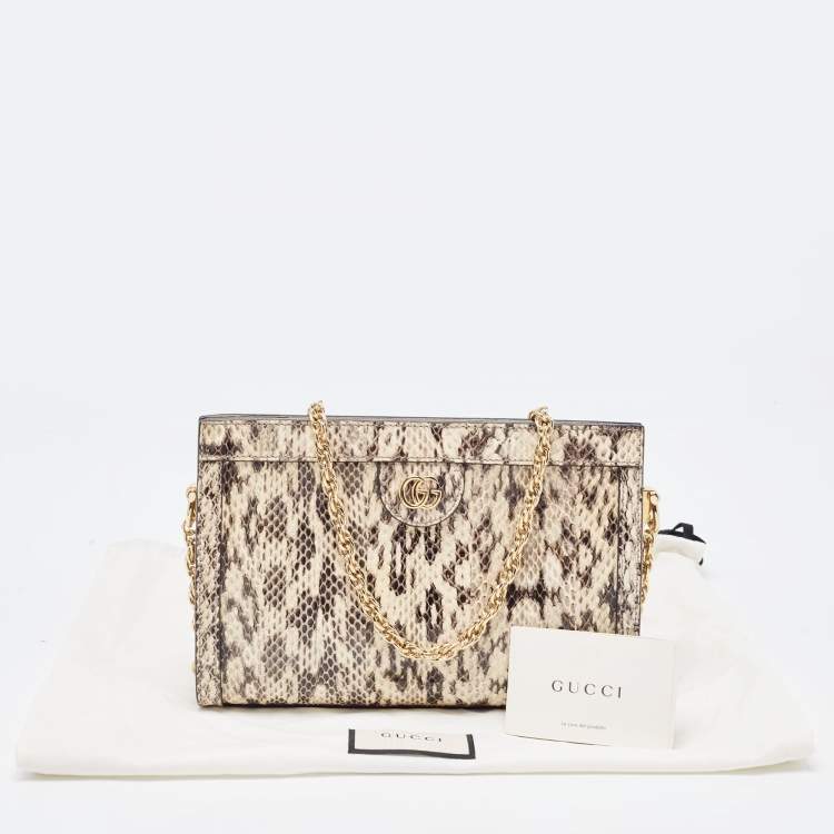 Pre Owned Gucci Beige/Brown Watersnake Leather Small GG Ophidia Shoulder Bag