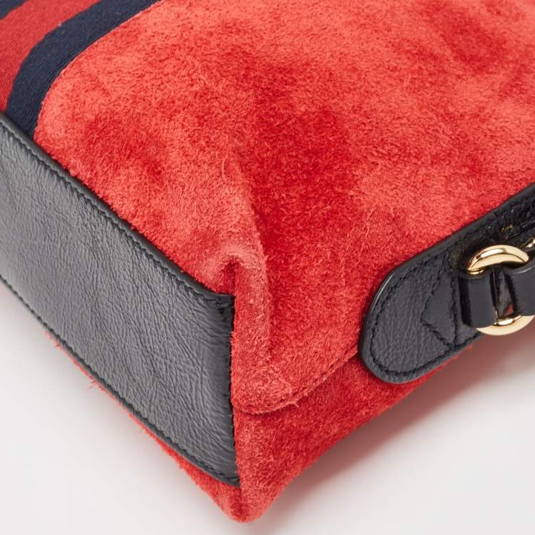 Pre Owned Gucci Red/Black Suede Small Web GG Ophidia Shoulder Bag