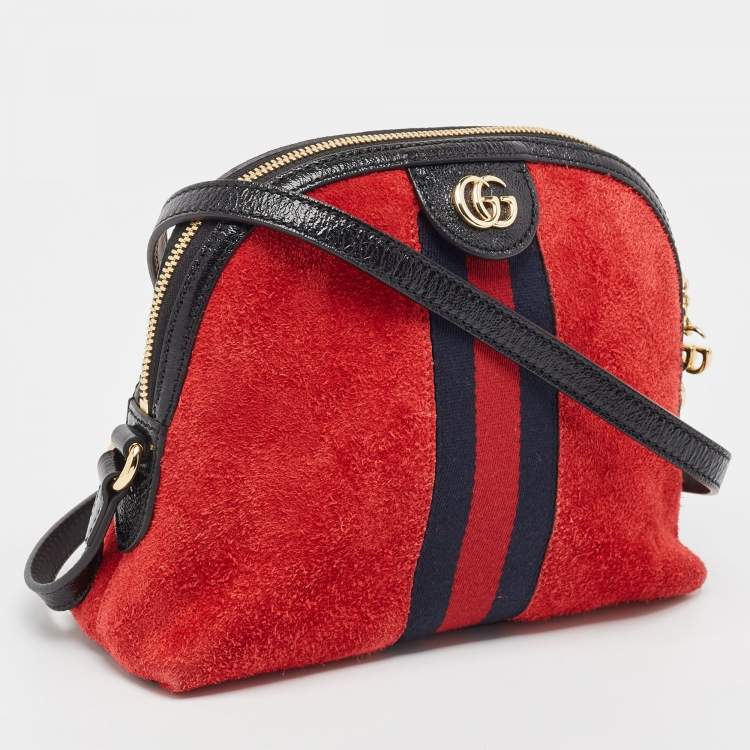Pre Owned Gucci Red/Black Suede Small Web GG Ophidia Shoulder Bag