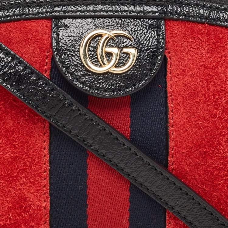 Pre Owned Gucci Red/Black Suede Small Web GG Ophidia Shoulder Bag