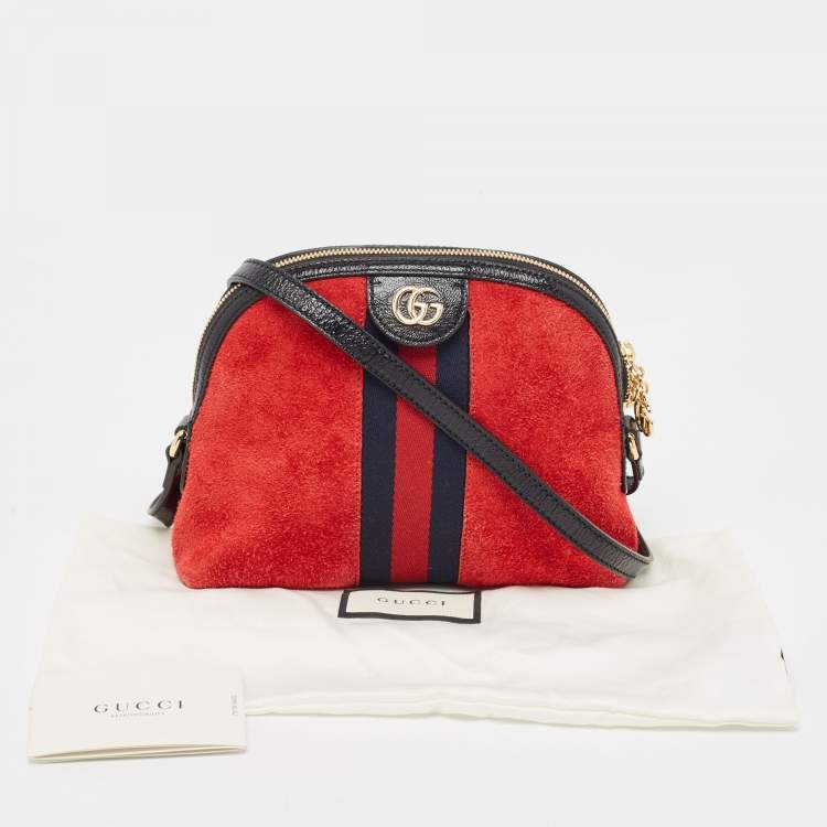 Pre Owned Gucci Red/Black Suede Small Web GG Ophidia Shoulder Bag