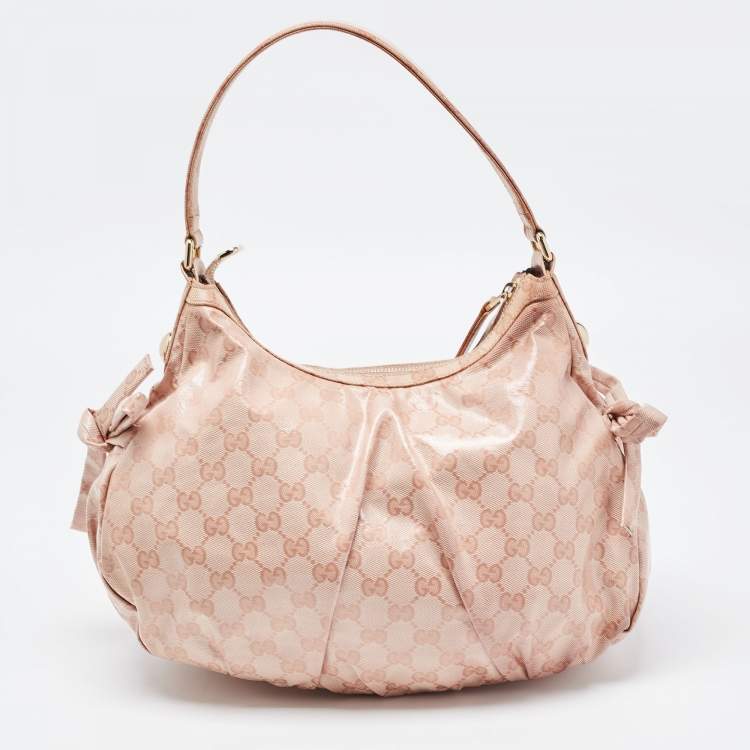 Pre Owned Gucci Pink GG Crystal Coated Canvas Web Horsebit Hobo