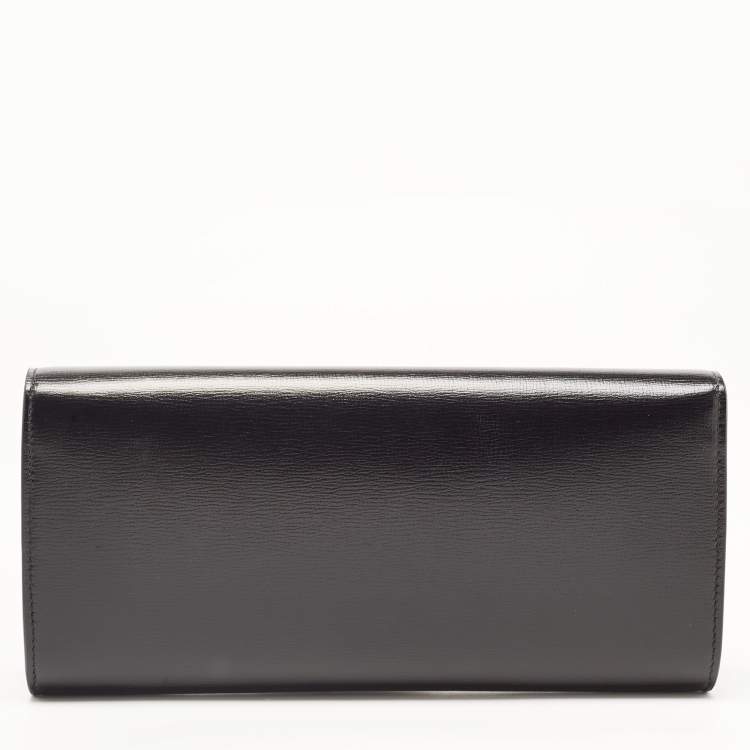 Pre Owned Gucci Black Leather Torchon Double G Broadway Clutch