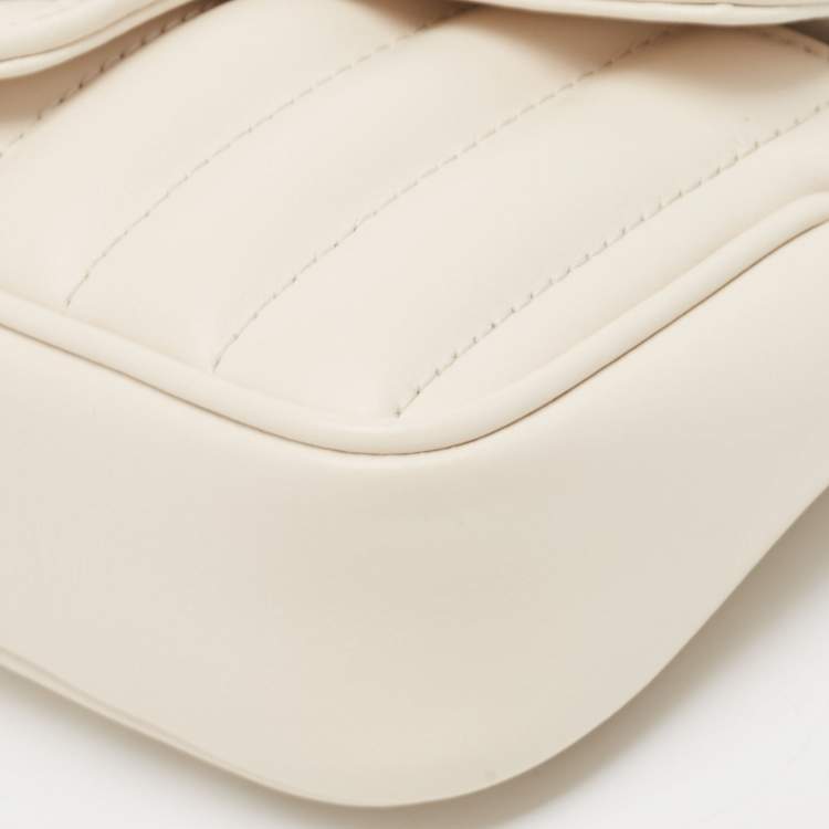 Pre Owned Gucci Off White Matelasse Leather Super Mini GG Marmont Shoulder Bag