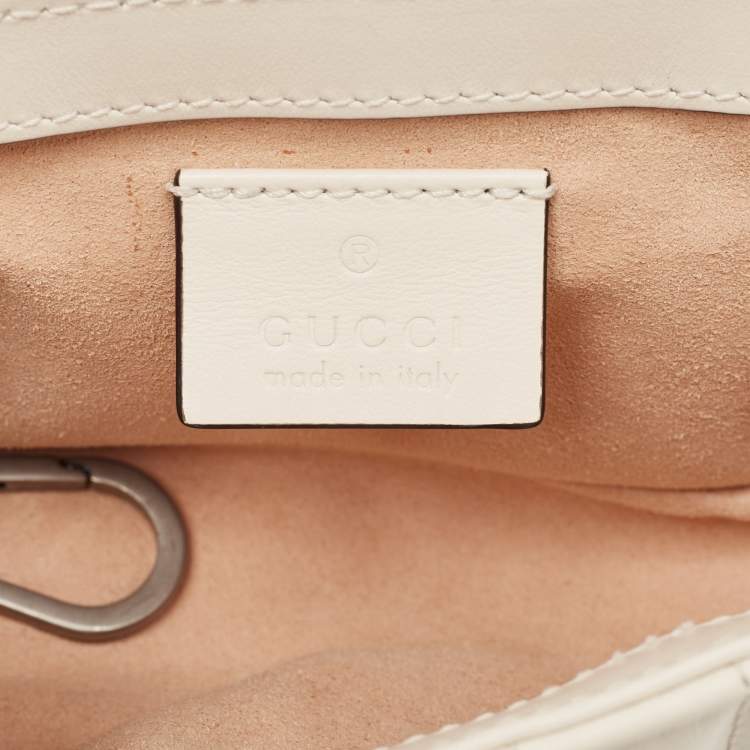 Pre Owned Gucci Off White Matelasse Leather Super Mini GG Marmont Shoulder Bag