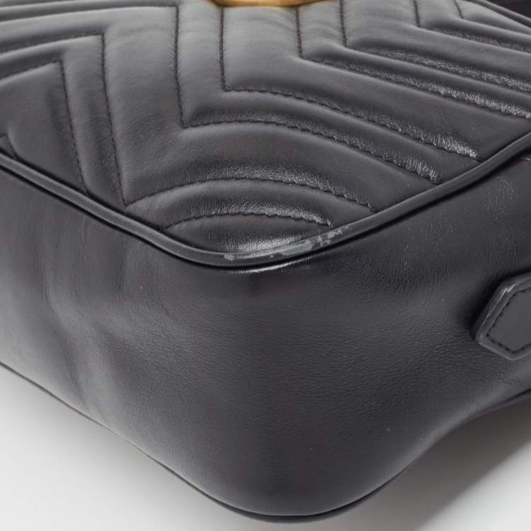 Pre Owned Gucci Black Matelasse Leather Small GG Marmont Shoulder Bag