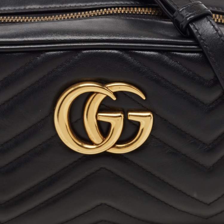 Pre Owned Gucci Black Matelasse Leather Small GG Marmont Shoulder Bag