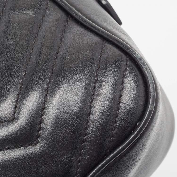 Pre Owned Gucci Black Matelasse Leather Small GG Marmont Shoulder Bag