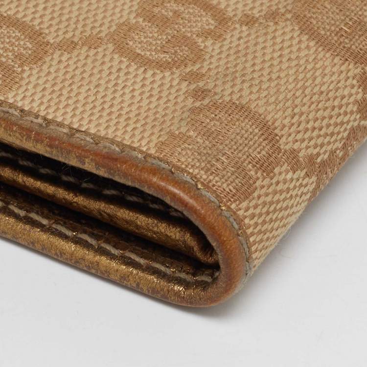 Pre Owned Gucci Beige/Gold GG Canvas and Leather Princy Trifold Wallet