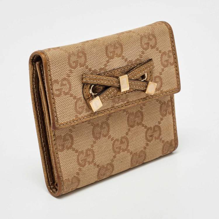 Pre Owned Gucci Beige/Gold GG Canvas and Leather Princy Trifold Wallet
