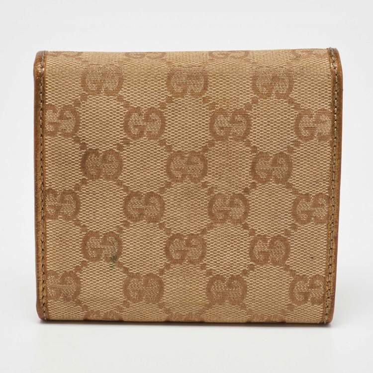 Pre Owned Gucci Beige/Gold GG Canvas and Leather Princy Trifold Wallet