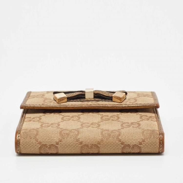 Pre Owned Gucci Beige/Gold GG Canvas and Leather Princy Trifold Wallet