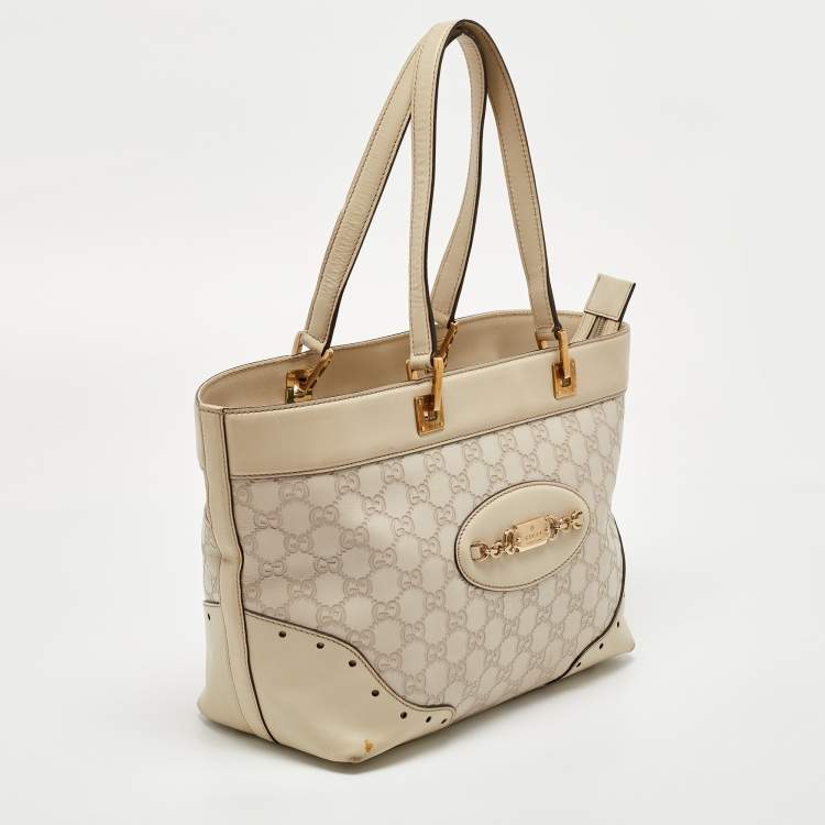 Pre Owned Gucci Beige Guccissima Leather Medium Punch Tote