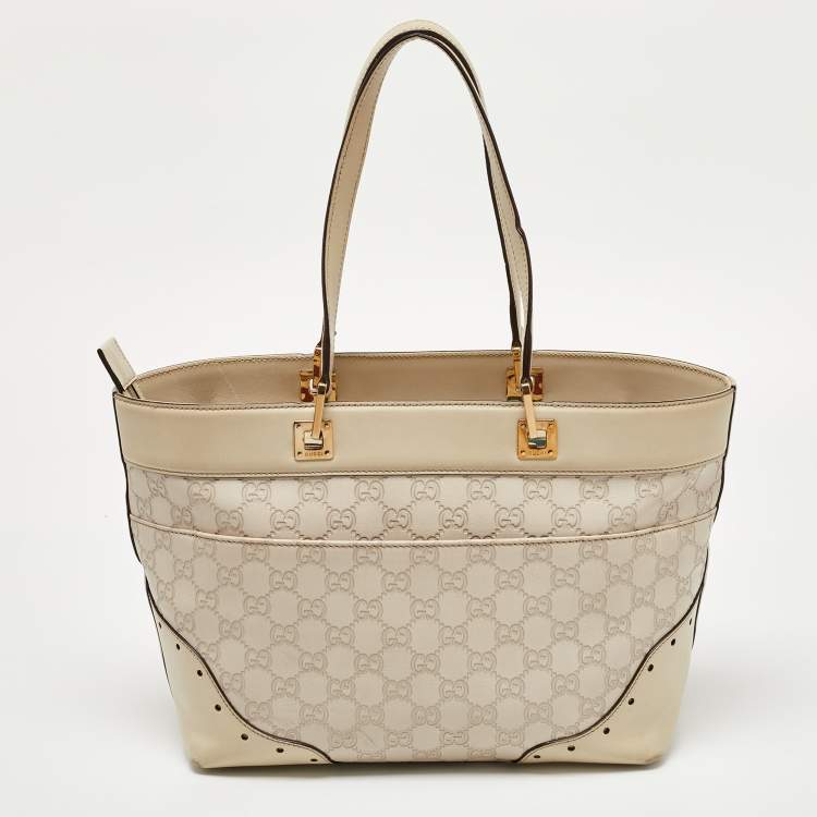 Pre Owned Gucci Beige Guccissima Leather Medium Punch Tote