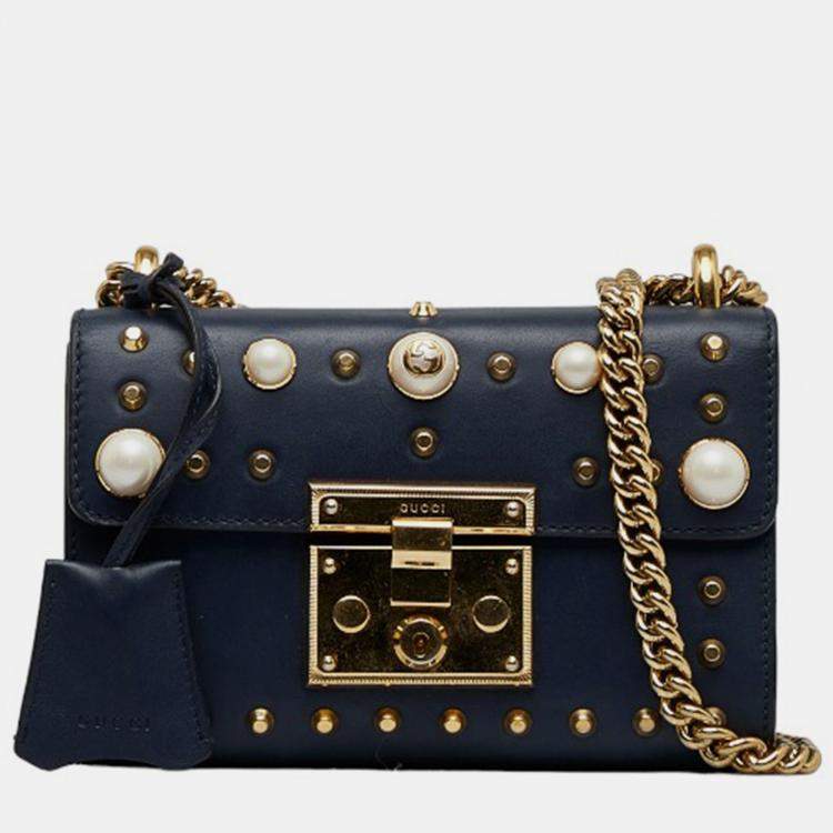 Gucci Blue Leather Small Studded Padlock Shoulder Bag Gucci TLC