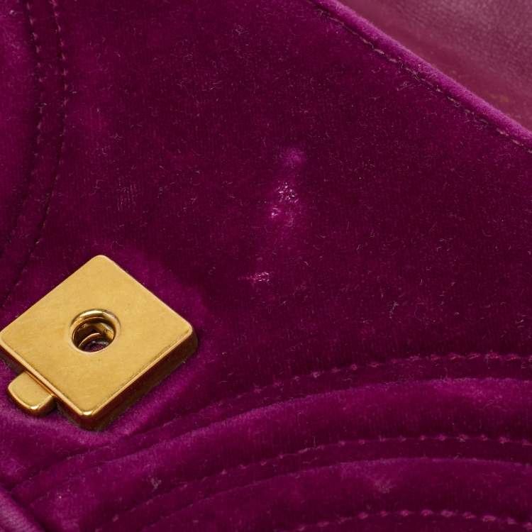 Pre Owned Gucci Magenta Matelassé Velver Mini GG Marmont Shoulder Bag