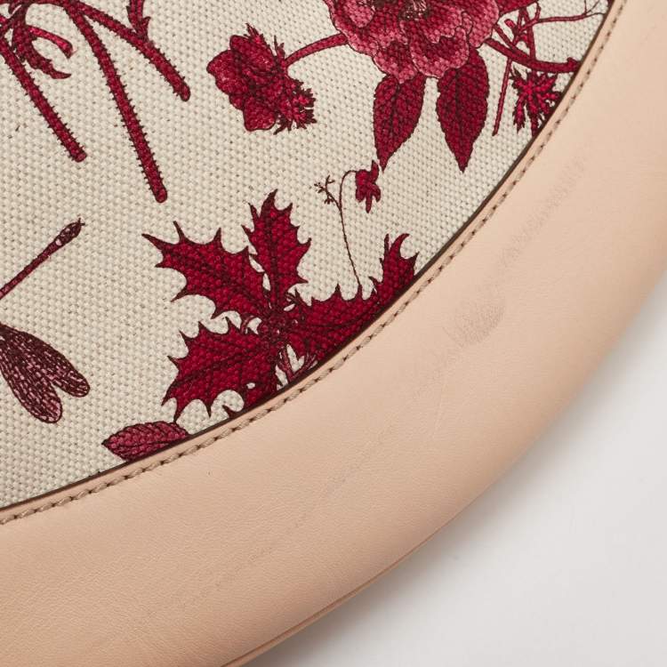 Pre Owned Gucci Beige/Pink Floral Canvas and Leather Peggy Bamboo Handle Hobo