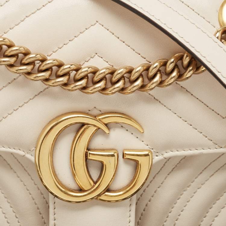 Pre Owned Gucci Off White Matelassé Leather Mini GG Marmont Shoulder Bag