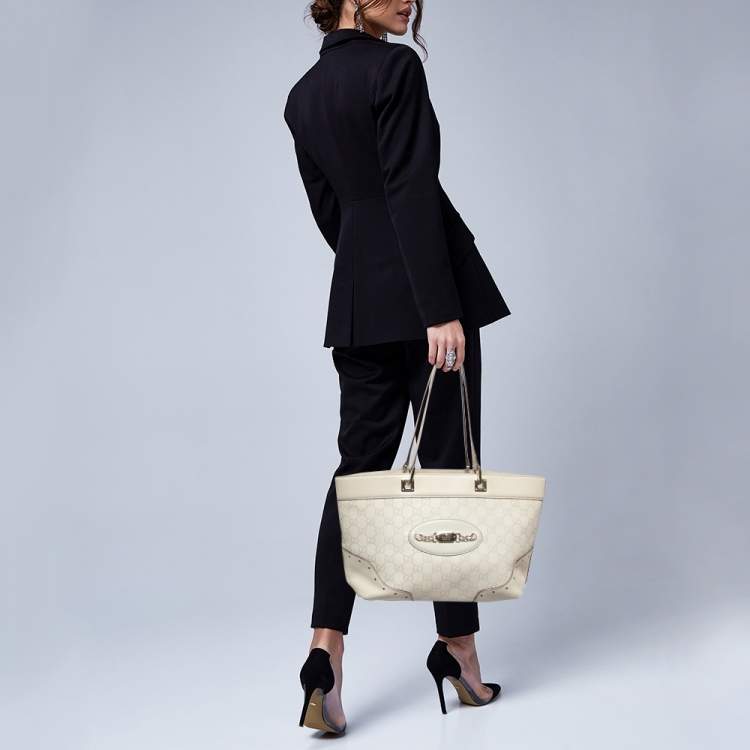 Pre Owned Gucci Light Beige Guccissima Leather Medium Punch Tote