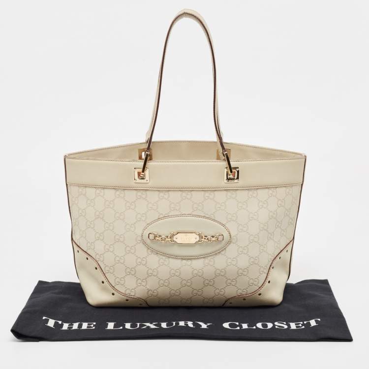 Pre Owned Gucci Light Beige Guccissima Leather Medium Punch Tote