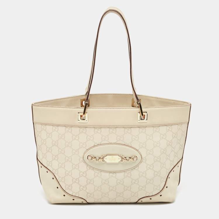Pre Owned Gucci Light Beige Guccissima Leather Medium Punch Tote