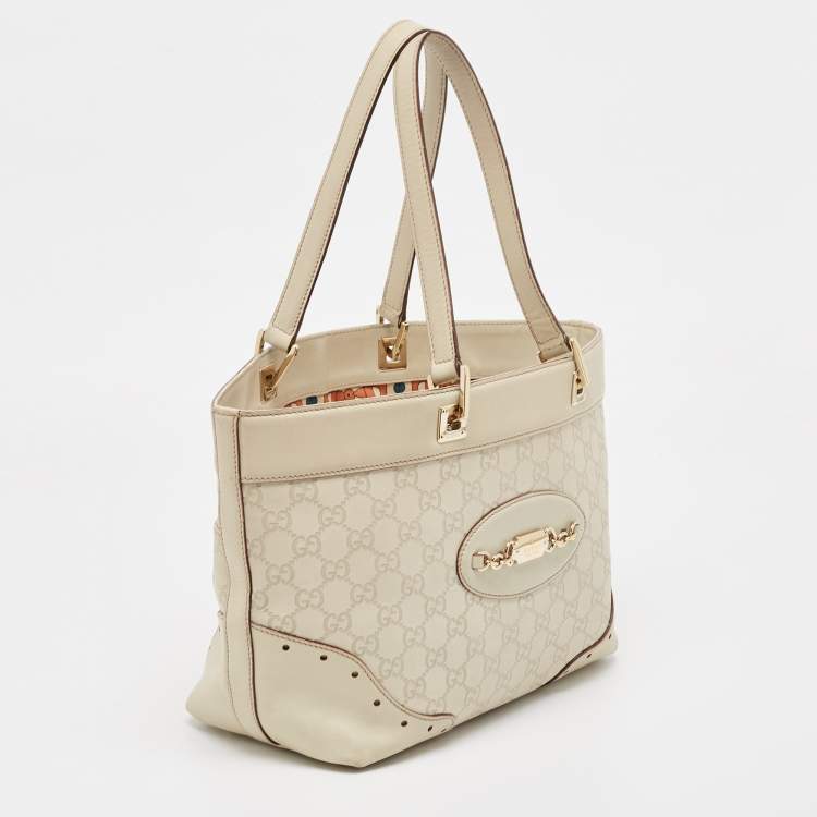 Pre Owned Gucci Light Beige Guccissima Leather Medium Punch Tote