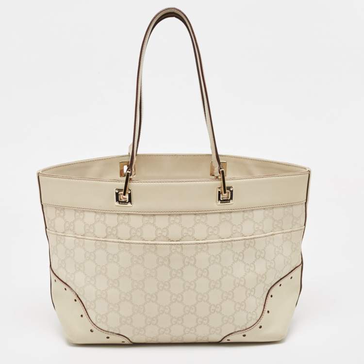 Pre Owned Gucci Light Beige Guccissima Leather Medium Punch Tote