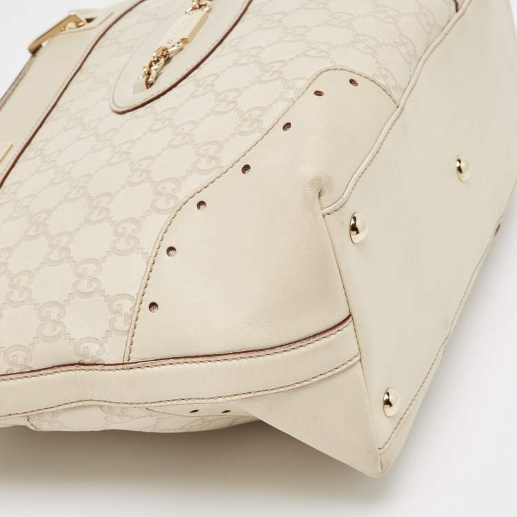 Pre Owned Gucci Light Beige Guccissima Leather Medium Punch Tote