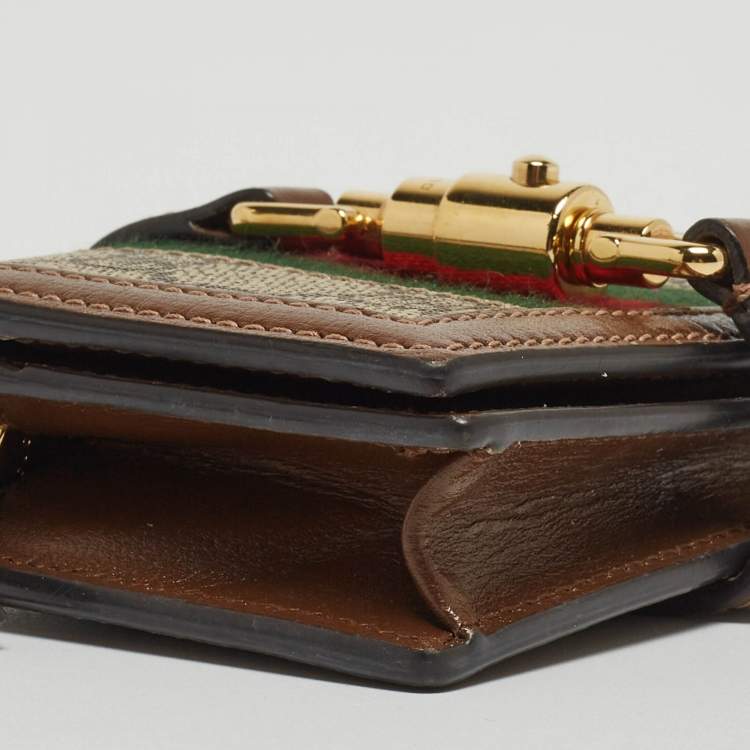 Pre Owned Gucci Tan/Beige GG Supreme Canvas and Leather Jackie 1961 Card Case Wallet