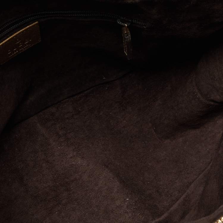 Pre Owned Gucci Gold/Brown Python and Leather Princy Boston Bag