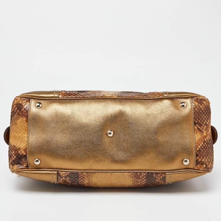 Pre Owned Gucci Gold/Brown Python and Leather Princy Boston Bag