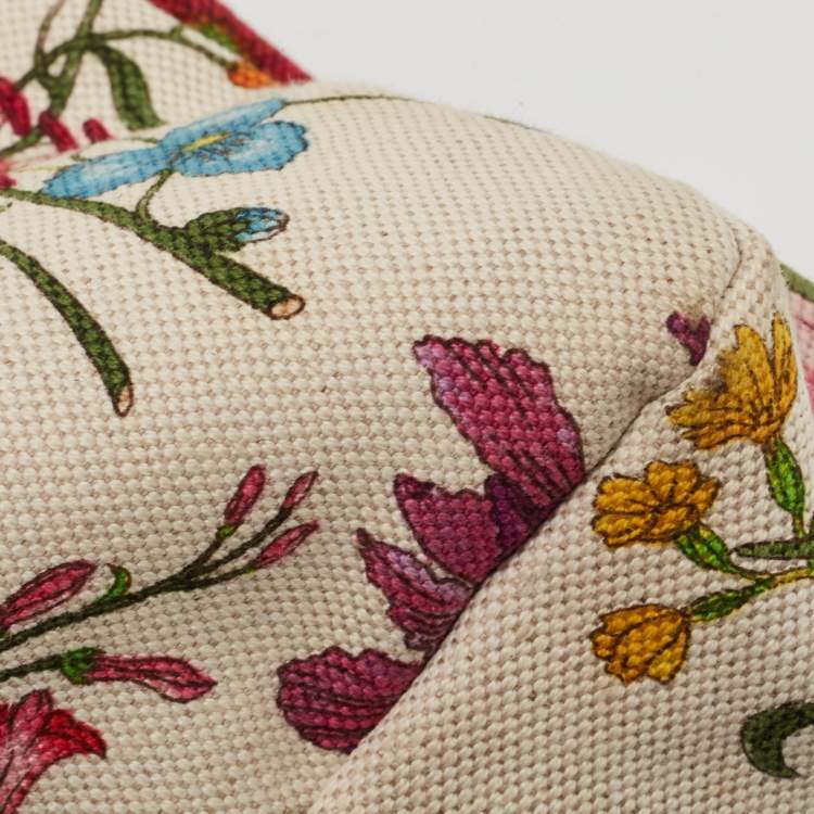 Pre Owned Gucci White Flora Canvas and Leather Small Horsebit Hobo    