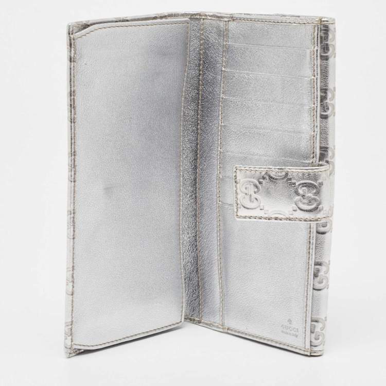 Pre Owned Gucci Silver Guccissima Leather Flap Continental Wallet