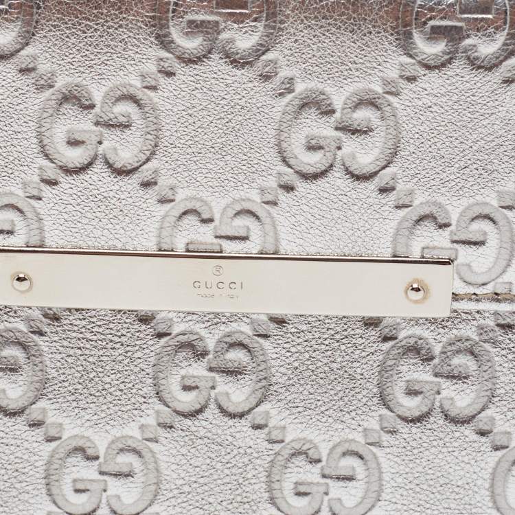 Pre Owned Gucci Silver Guccissima Leather Flap Continental Wallet