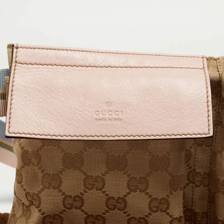 Pre Owned Gucci Beige/Pink GG Canvas and Leather Double Pocket Belt Bag