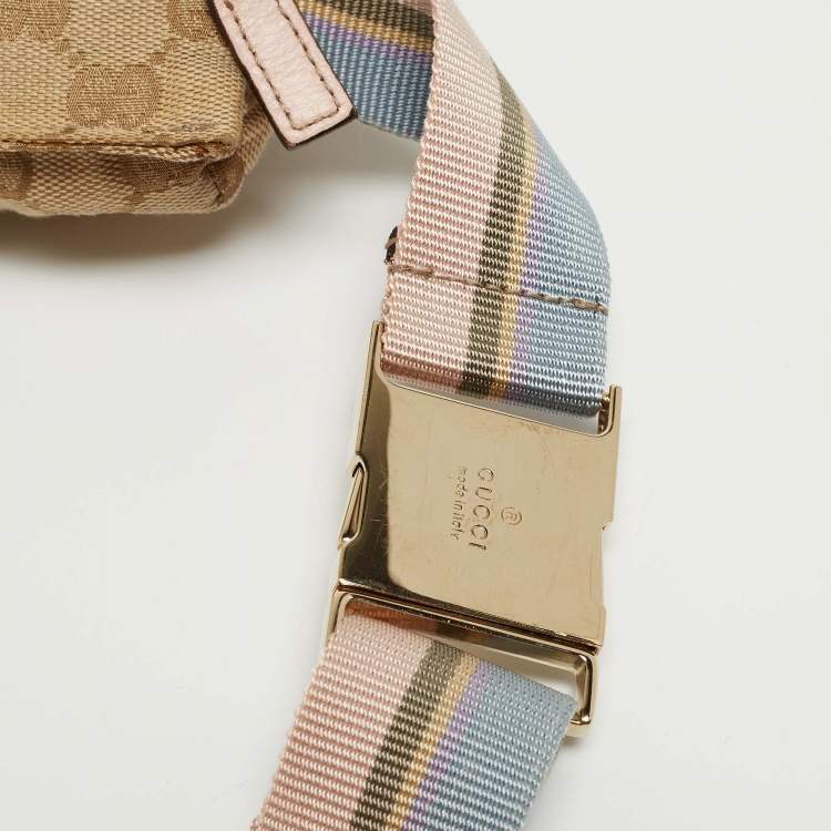 Pre Owned Gucci Beige/Pink GG Canvas and Leather Double Pocket Belt Bag