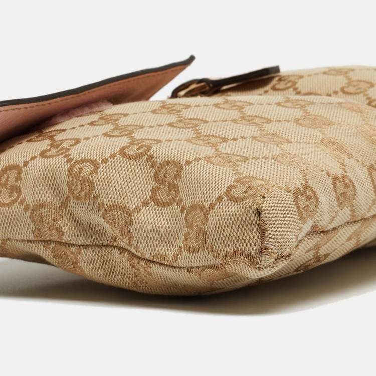 Pre Owned Gucci Beige/Pink GG Canvas and Leather Double Pocket Belt Bag