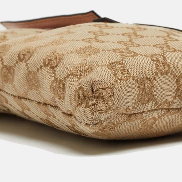 Pre Owned Gucci Beige/Pink GG Canvas and Leather Double Pocket Belt Bag