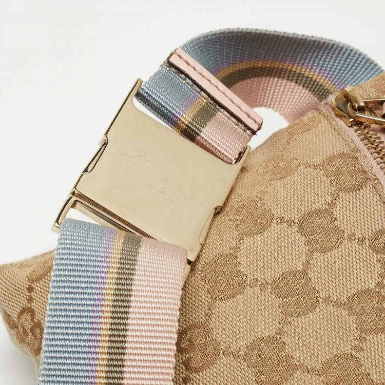 Pre Owned Gucci Beige/Pink GG Canvas and Leather Double Pocket Belt Bag