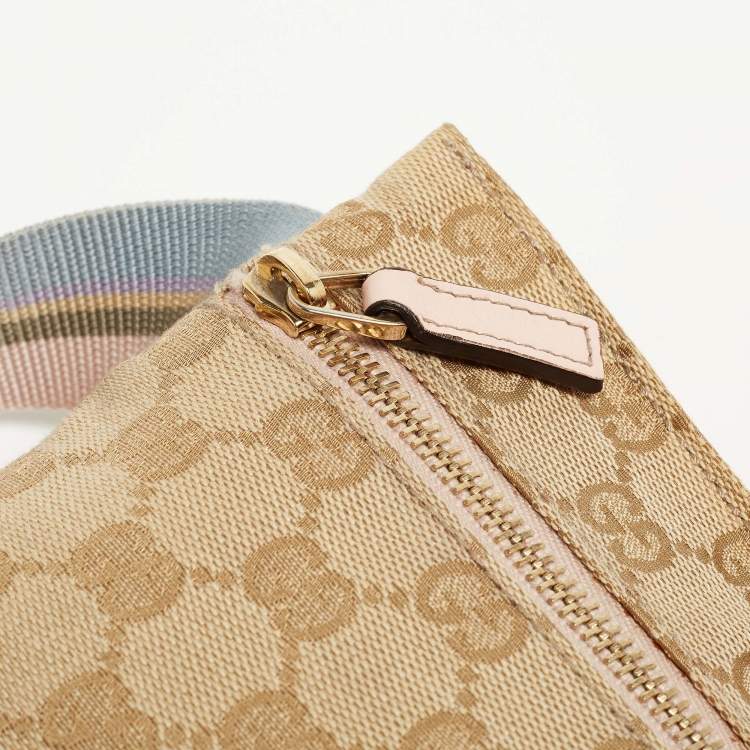 Pre Owned Gucci Beige/Pink GG Canvas and Leather Double Pocket Belt Bag
