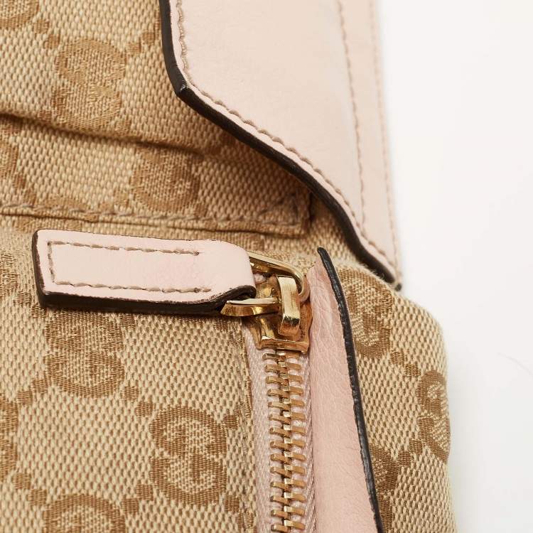 Pre Owned Gucci Beige/Pink GG Canvas and Leather Double Pocket Belt Bag