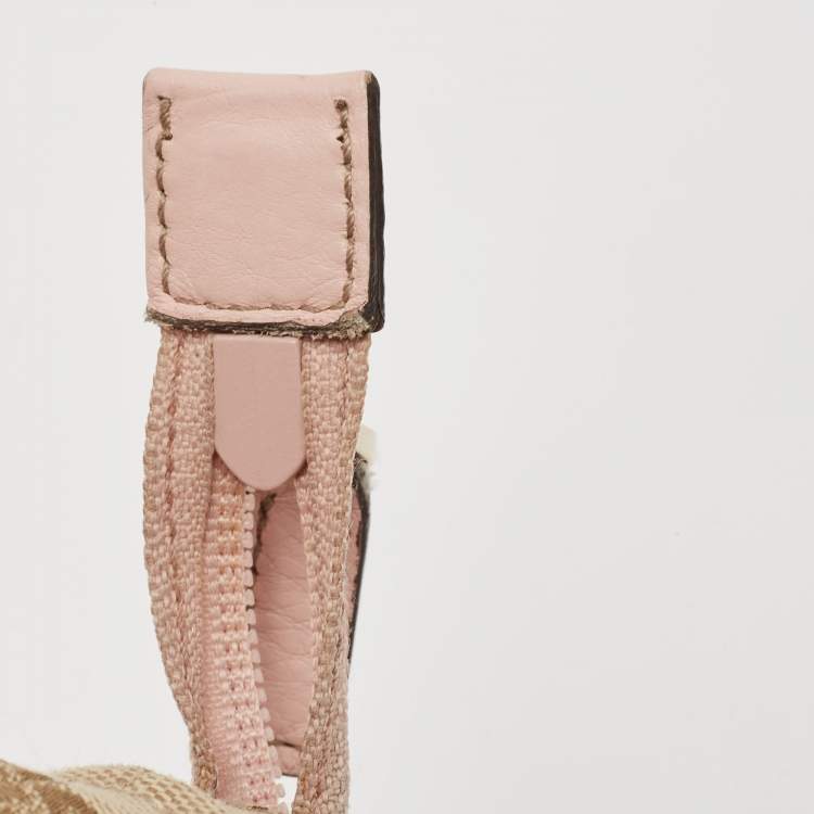 Pre Owned Gucci Pink/Beige GG Canvas and Leather Sherry Line Tote