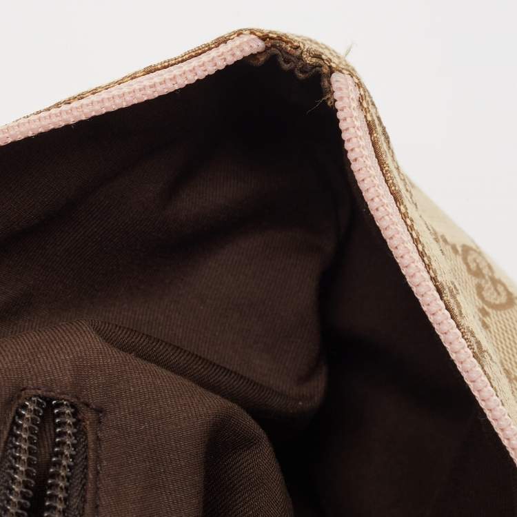 Pre Owned Gucci Pink/Beige GG Canvas and Leather Sherry Line Tote