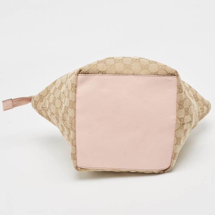 Pre Owned Gucci Pink/Beige GG Canvas and Leather Sherry Line Tote