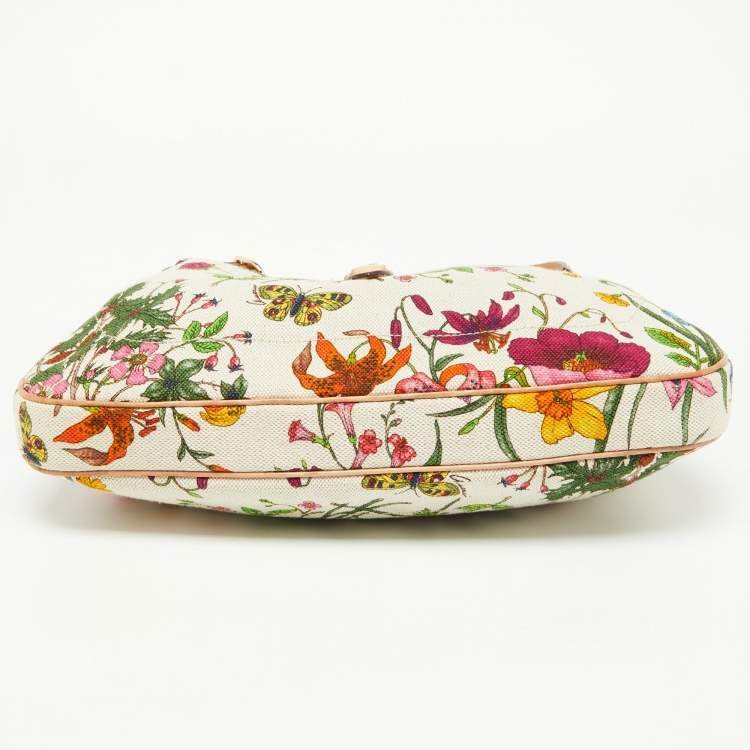 Pre Owned Gucci Multicolor Botanical Floral Canvas and Leather Jackie O Bouvier Hobo