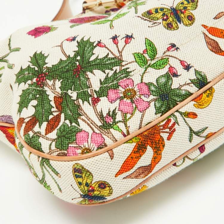 Pre Owned Gucci Multicolor Botanical Floral Canvas and Leather Jackie O Bouvier Hobo