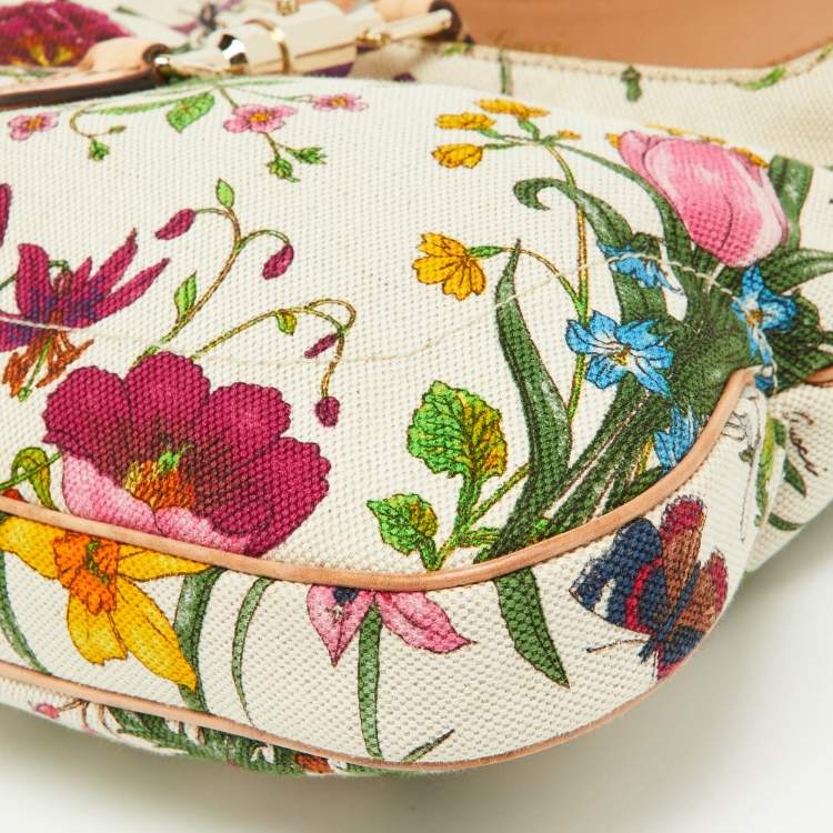Pre Owned Gucci Multicolor Botanical Floral Canvas and Leather Jackie O Bouvier Hobo