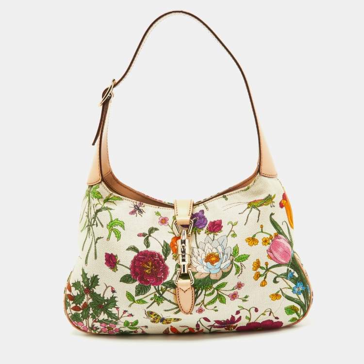 Pre Owned Gucci Multicolor Botanical Floral Canvas and Leather Jackie O Bouvier Hobo